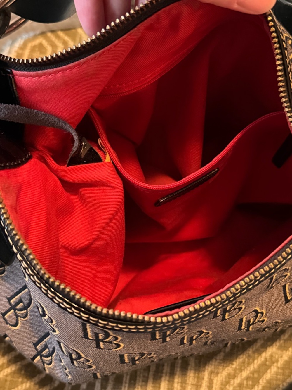 Dooney & Bourke Brown Logo-Print Shoulder Hobo with Black Patent Accents - Picture 7 of 7